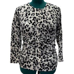 Merona Womens Black & White Leopard Print Long Sleeve Button Up Sweater Large
